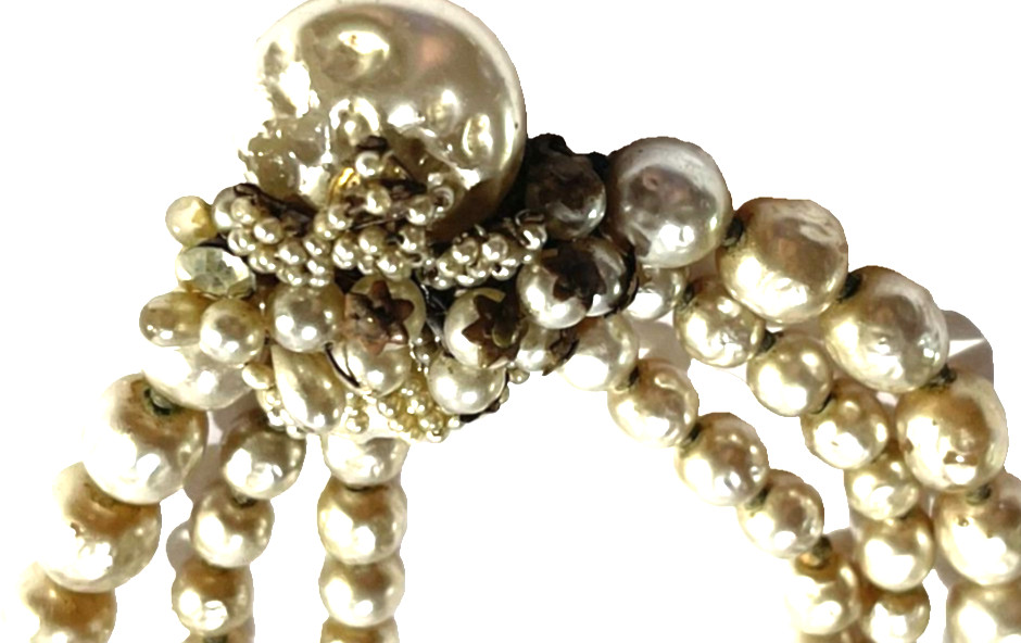 Vintage Miriam Haskell 3 Strand Pearl Choker Necklace 17″ Signed