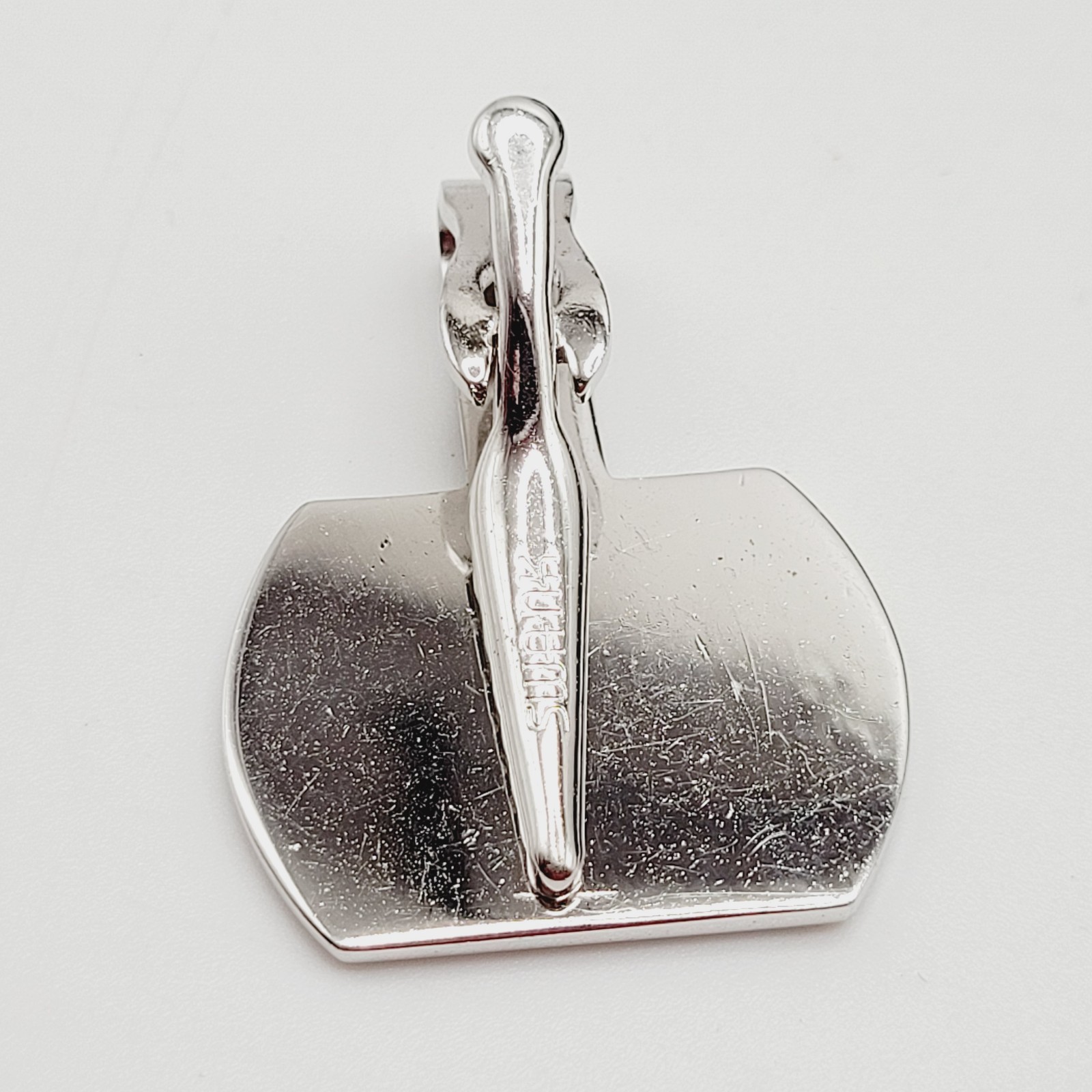 G Letter Old English Script Silver Tone Black Enamel SWANK Tie Clip Clasp