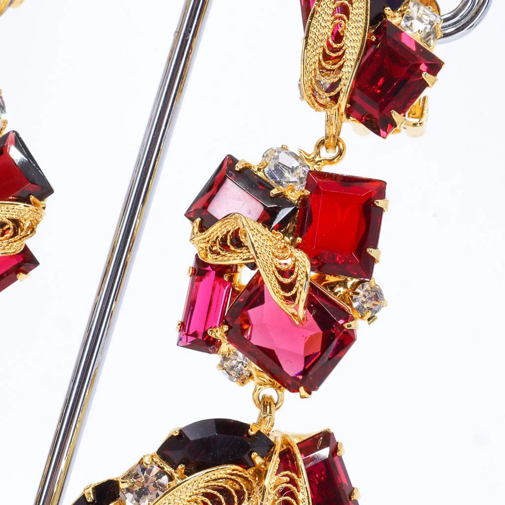 Sorrell Originals, Red, Fuchsia and Burgandy, Gold Clip-on Earrings