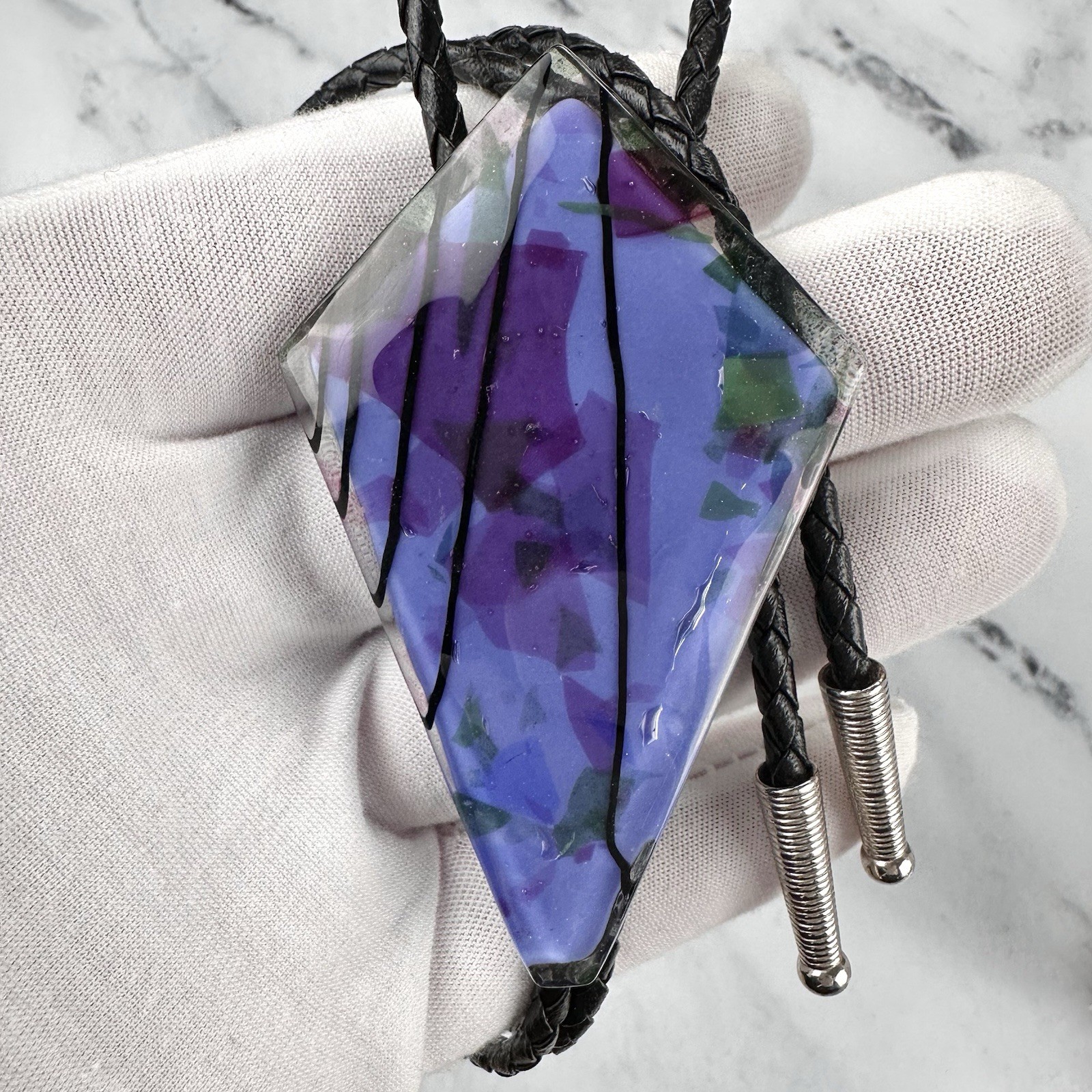 Stunning Large Vintage Fused Glass Western Bolo Tie