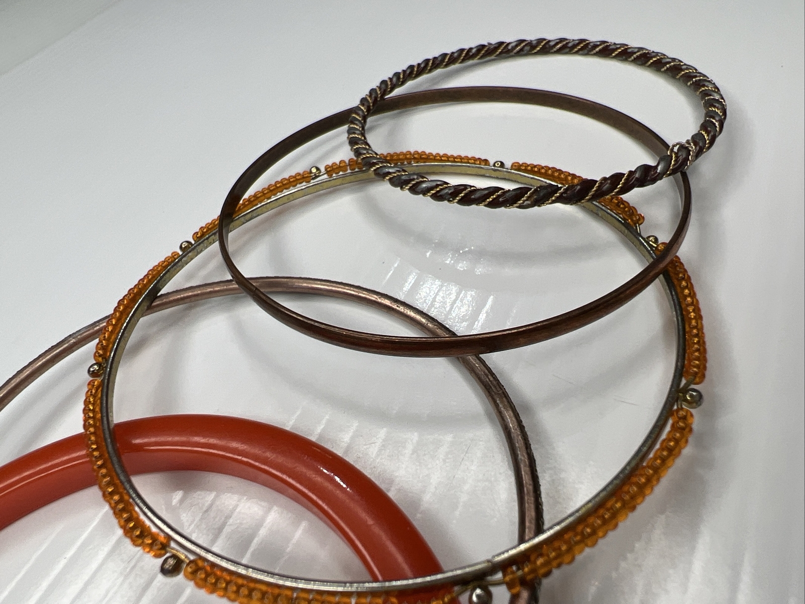 H1 Lot Orange Multicolor bangles Resin Metal Boho Hippie Glam Retro bracelets
