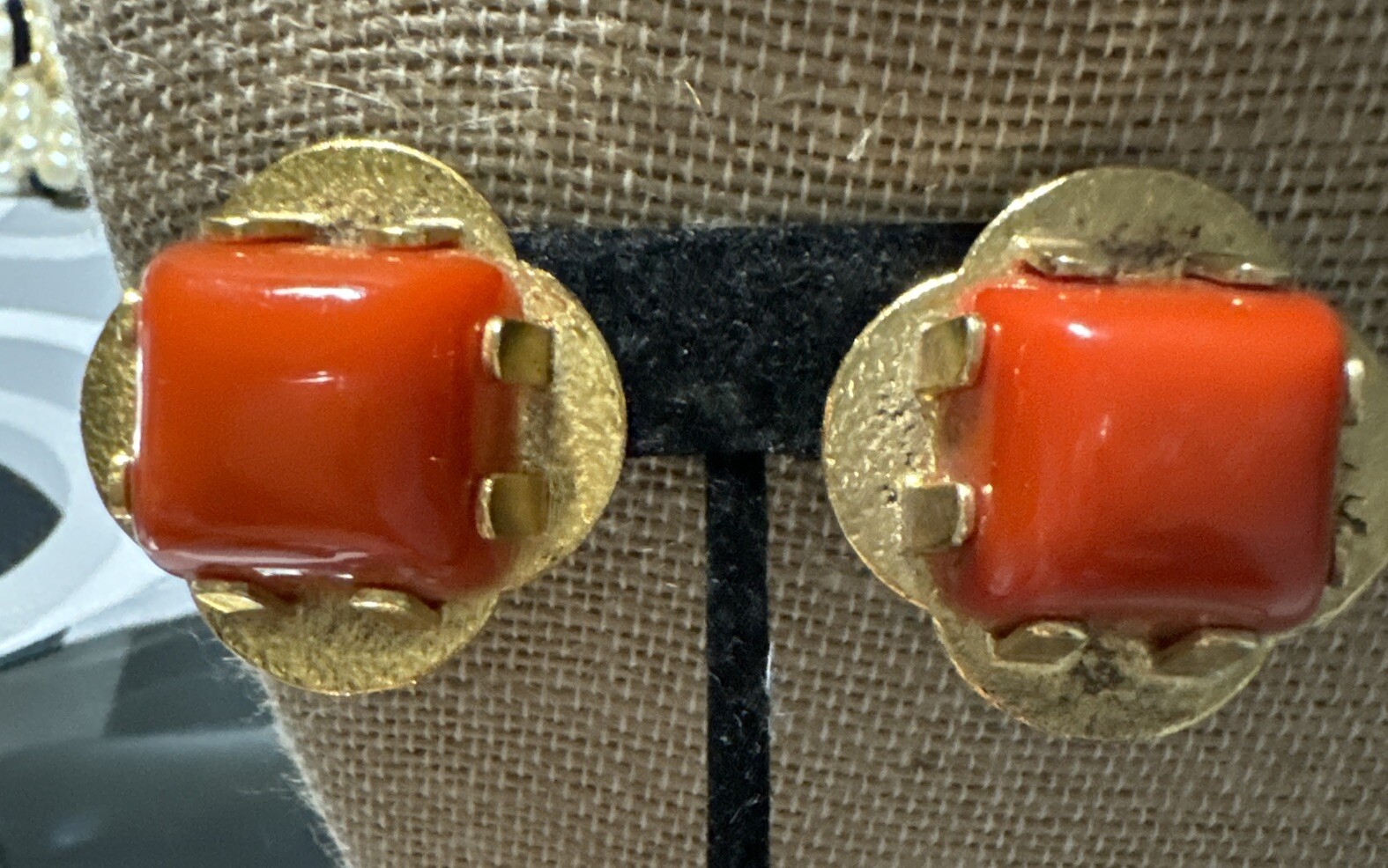 Orena Paris Red Coral Earrings Vintage 1970s Costume Jewelry
