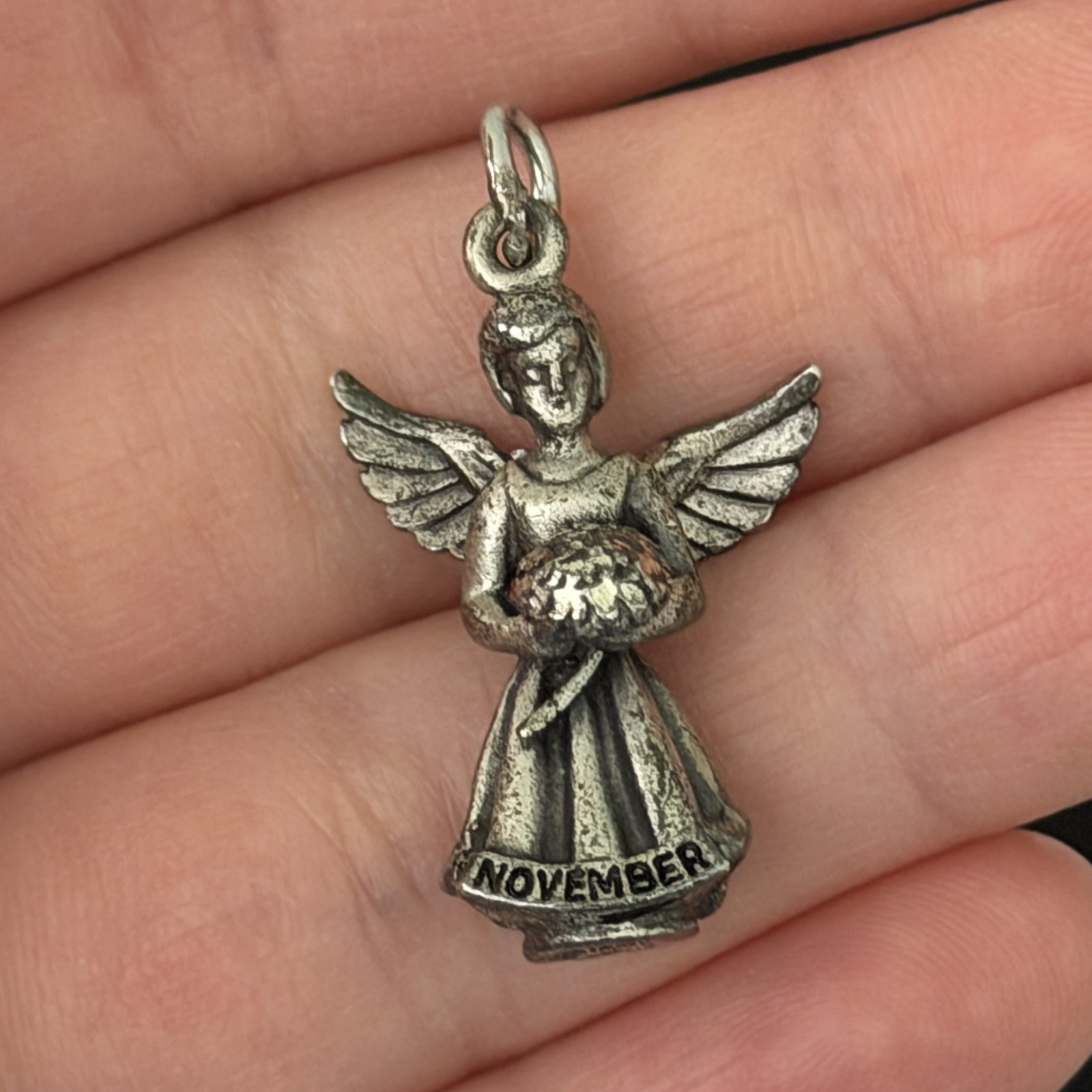 Vintage Hayward 925 Sterling Silver November Guardian Angel 3D Charm Pendant