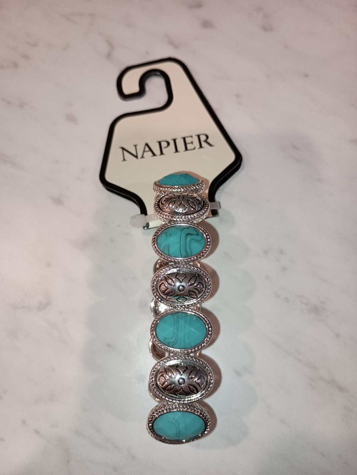 NEW Napier Silver Tone Turquoise Western Collar Necklace w/ Stretch Bracelet Set