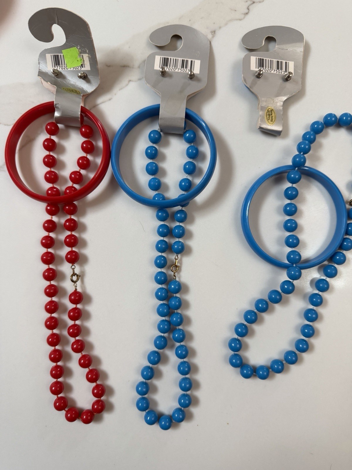 Vintage 1980s Plastic Jewelry Lot NOS Necklace Bracelets Earrings Red Blue