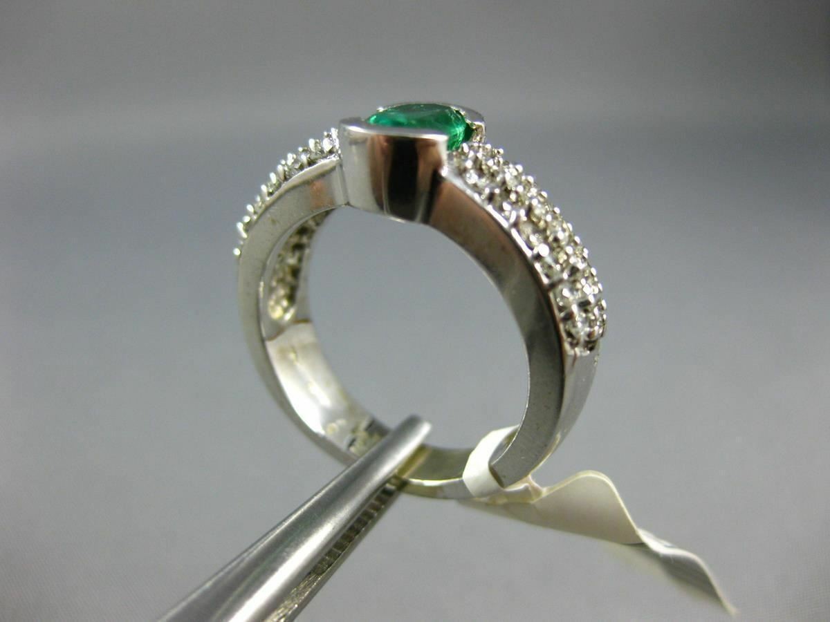 ESTATE 1.53CT DIAMOND & EMERALD 14KT WHITE GOLD OVAL SEMI BEZEL ENGAGEMENT RING