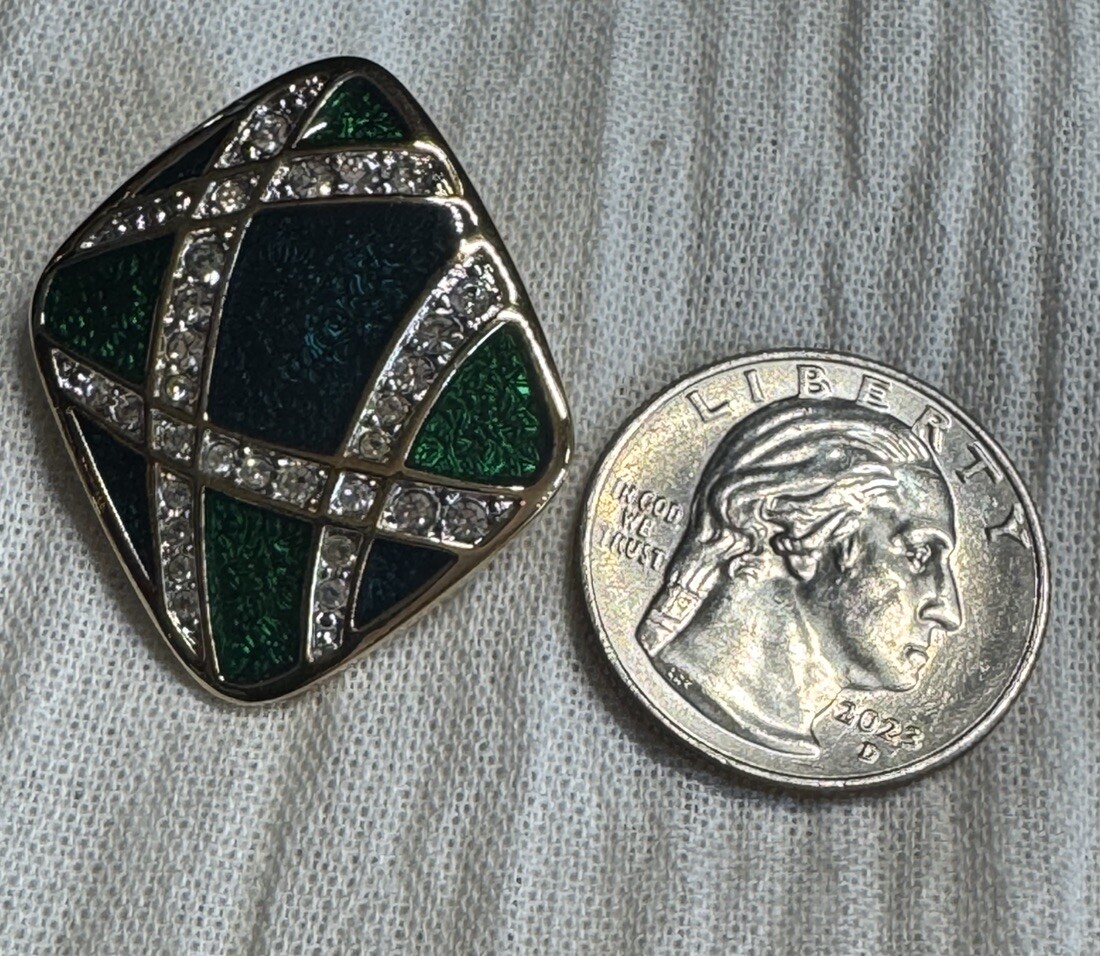 D.S. Coe Blue/Green Earrings With Clear Rhinestones CLIP ON