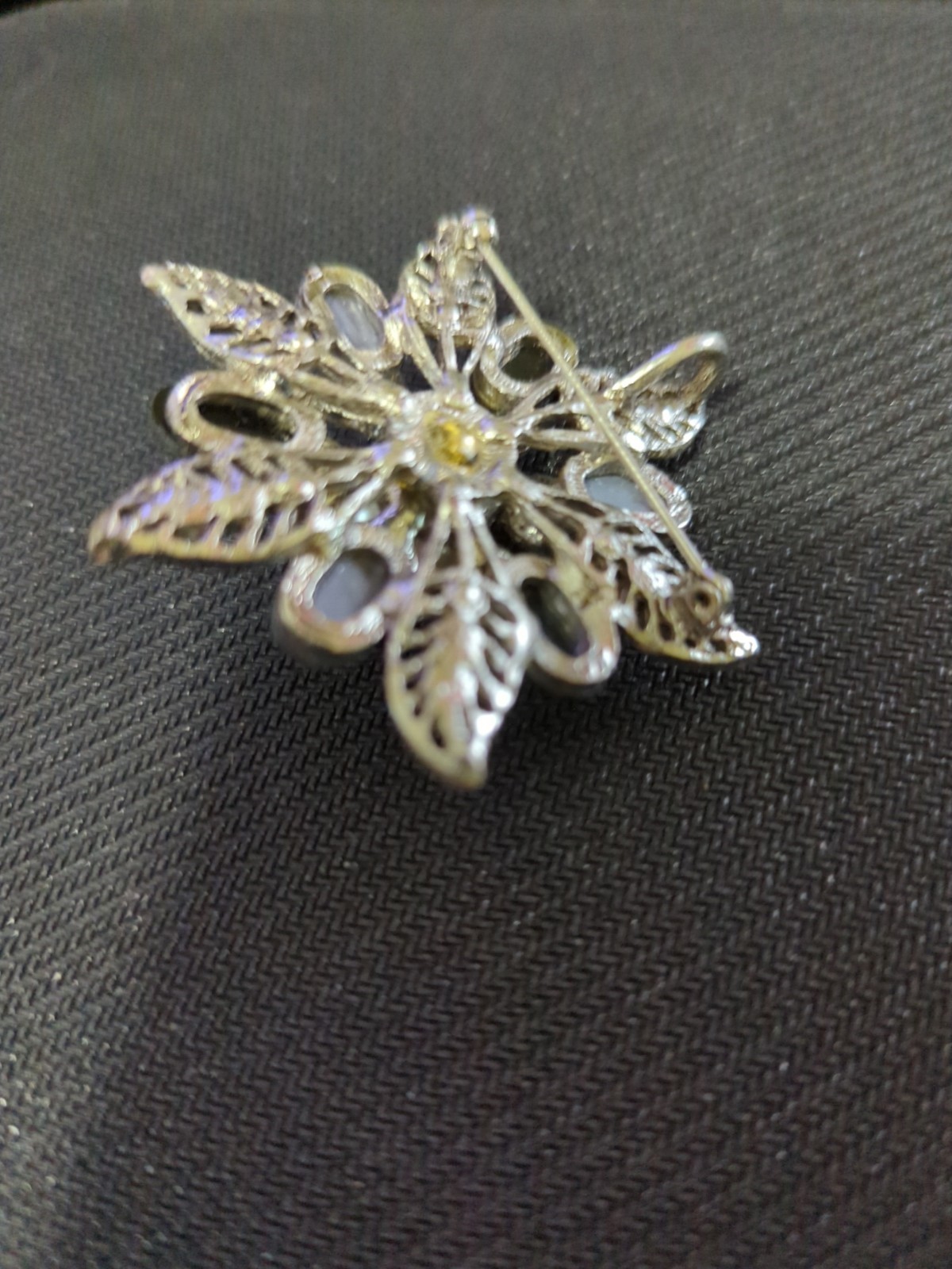 Black and Gray Glass Flower Brooch Pendant Faux Pearl Vintage Jewelry