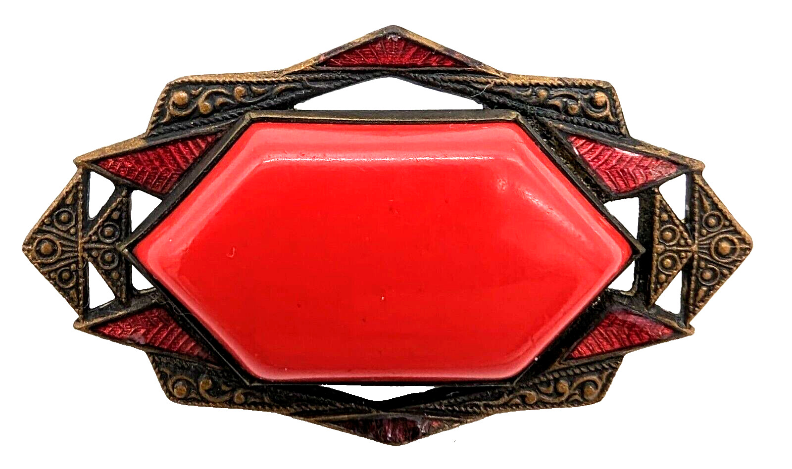 Antique Art Deco Brooch Pin Red Celluloid Hollow Center Circa 1920s Flapper
