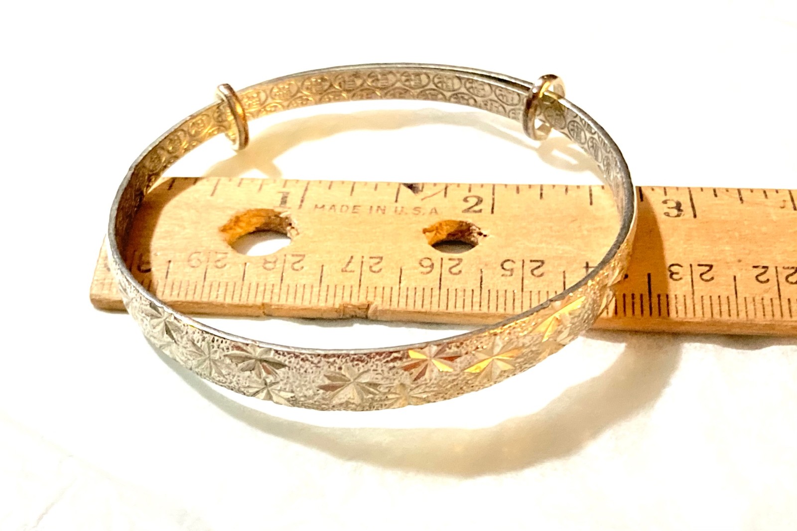 Sterling Silver Starburst Bangle Bracelet Vtg Mid Century Modern Adjustable