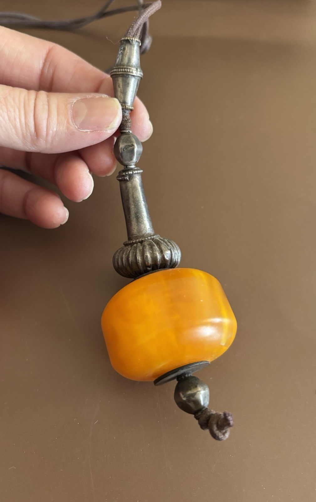 Vintage African Amber Faux Amber Resin Tibetan Silver Necklace