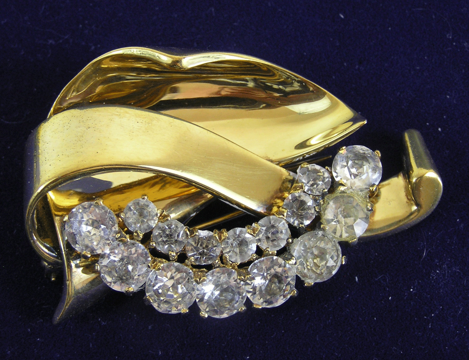 Sterling Gold Wash Clear Rhinestone Art Deco Fur Clip Brooch Pennino?
