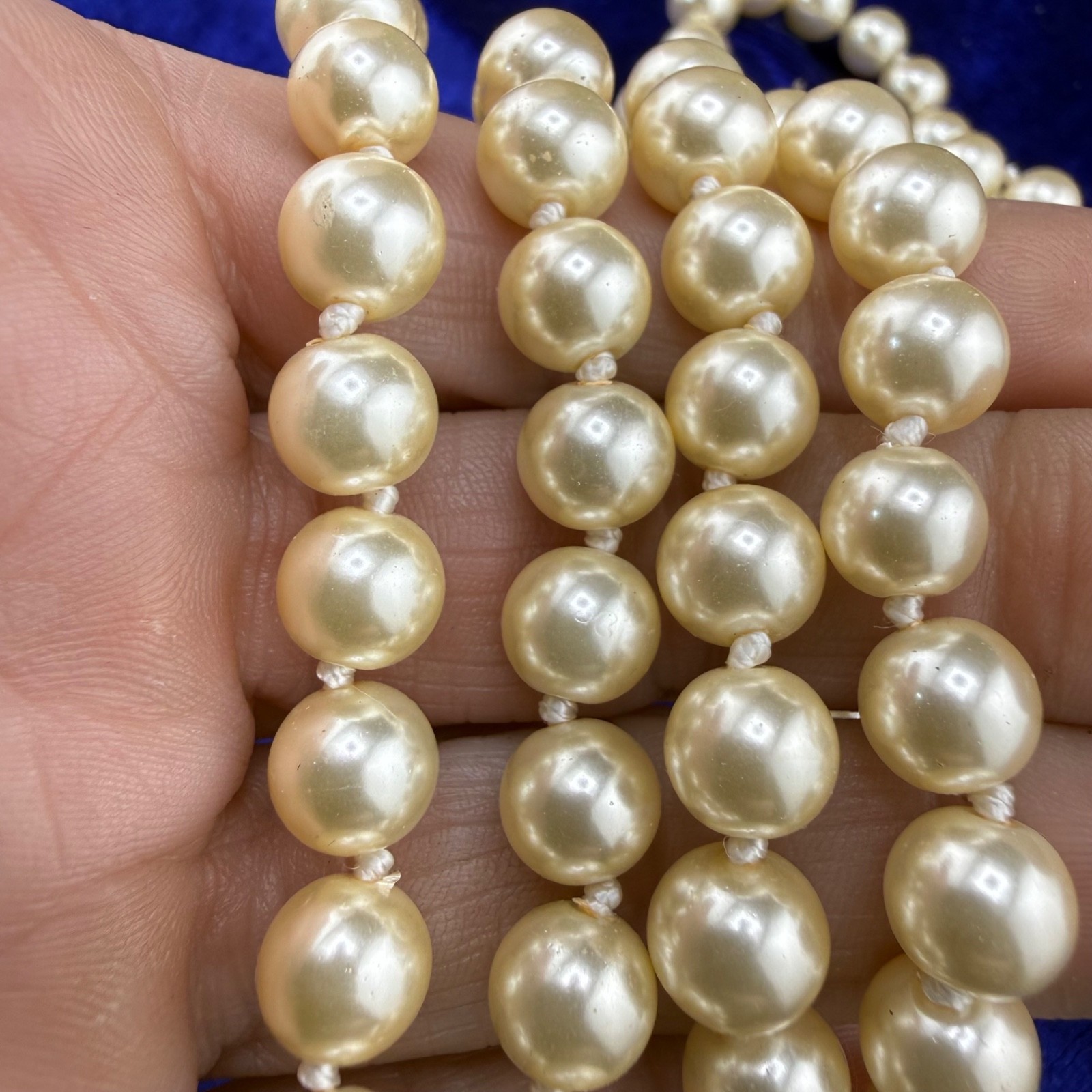 Vintage Glass Beaded Necklace Faux Pearl Single Strand Multi Wrap 72”
