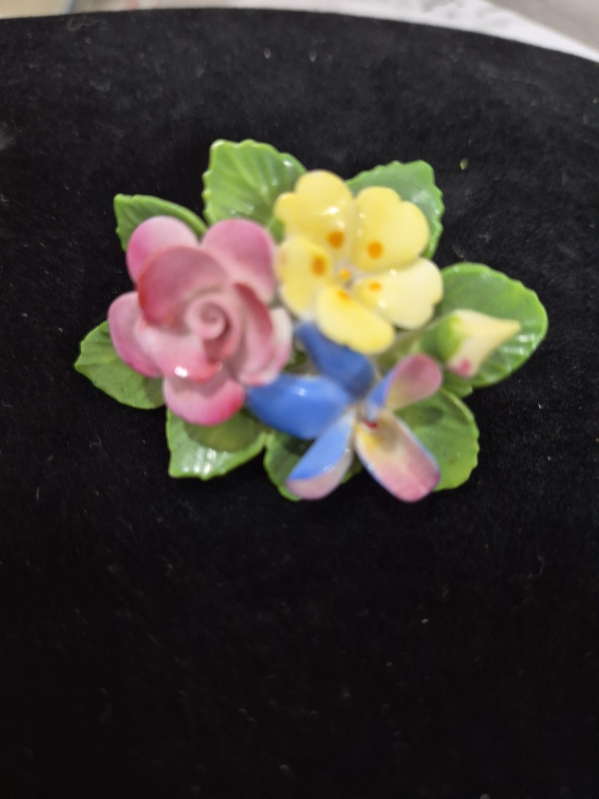 Cara China England Bone China Floral Brooch Pin Hand Painted Roses Vintage