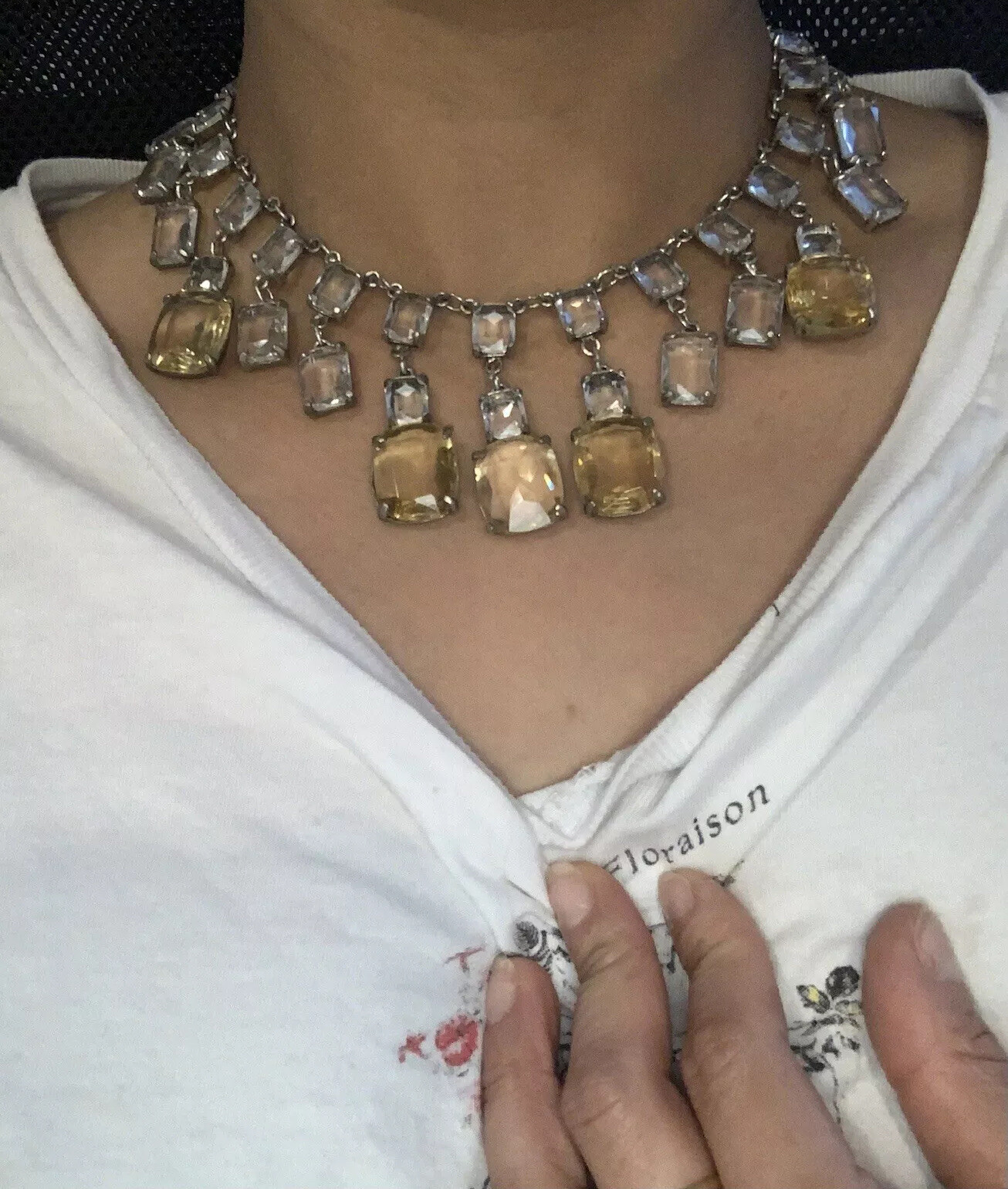 Vintage Cascading Chandelier Paste Dangle Couture Festoon Bib Dripping Necklace