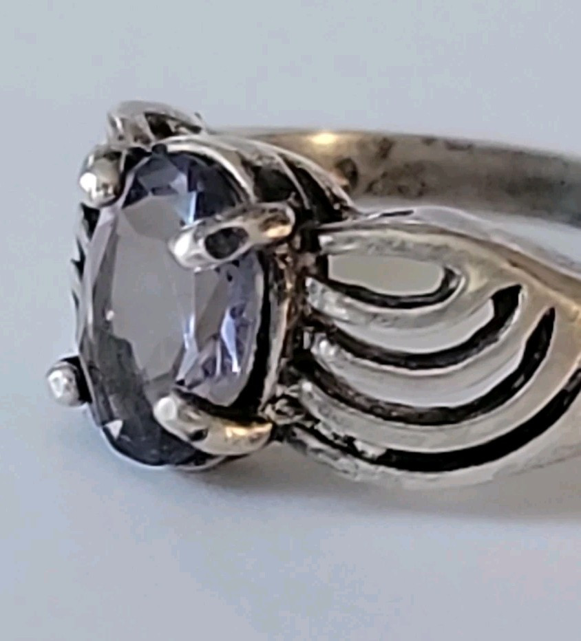 Vintage Dusty Blue Iolite Gem Stone Sterling Silver Ring 4.75″