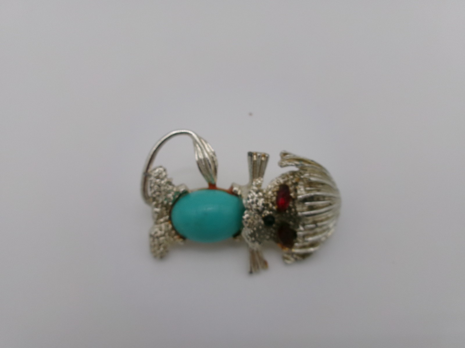 Vintage Whimsical Dog Brooch Pin 1960s/70s Turquoise Cabochon Belly Unsigned