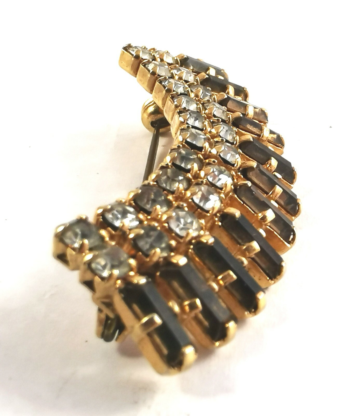 Brooch Vintage Czech Pin Glass Rhinestone Art Deco Gilded Brass Handmade Brooch