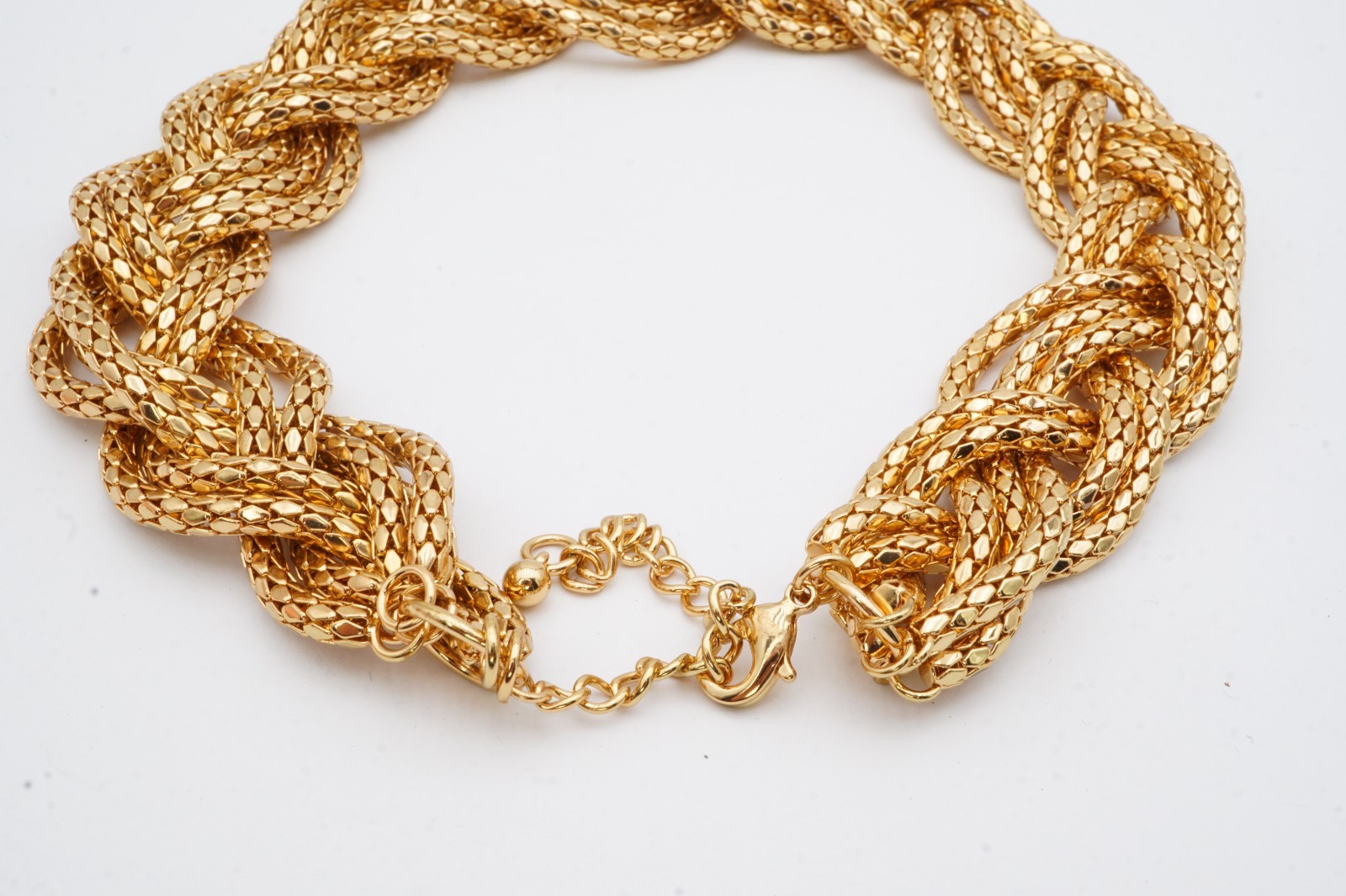 Vintage Necklace Gold Tone Braided Mesh 19″