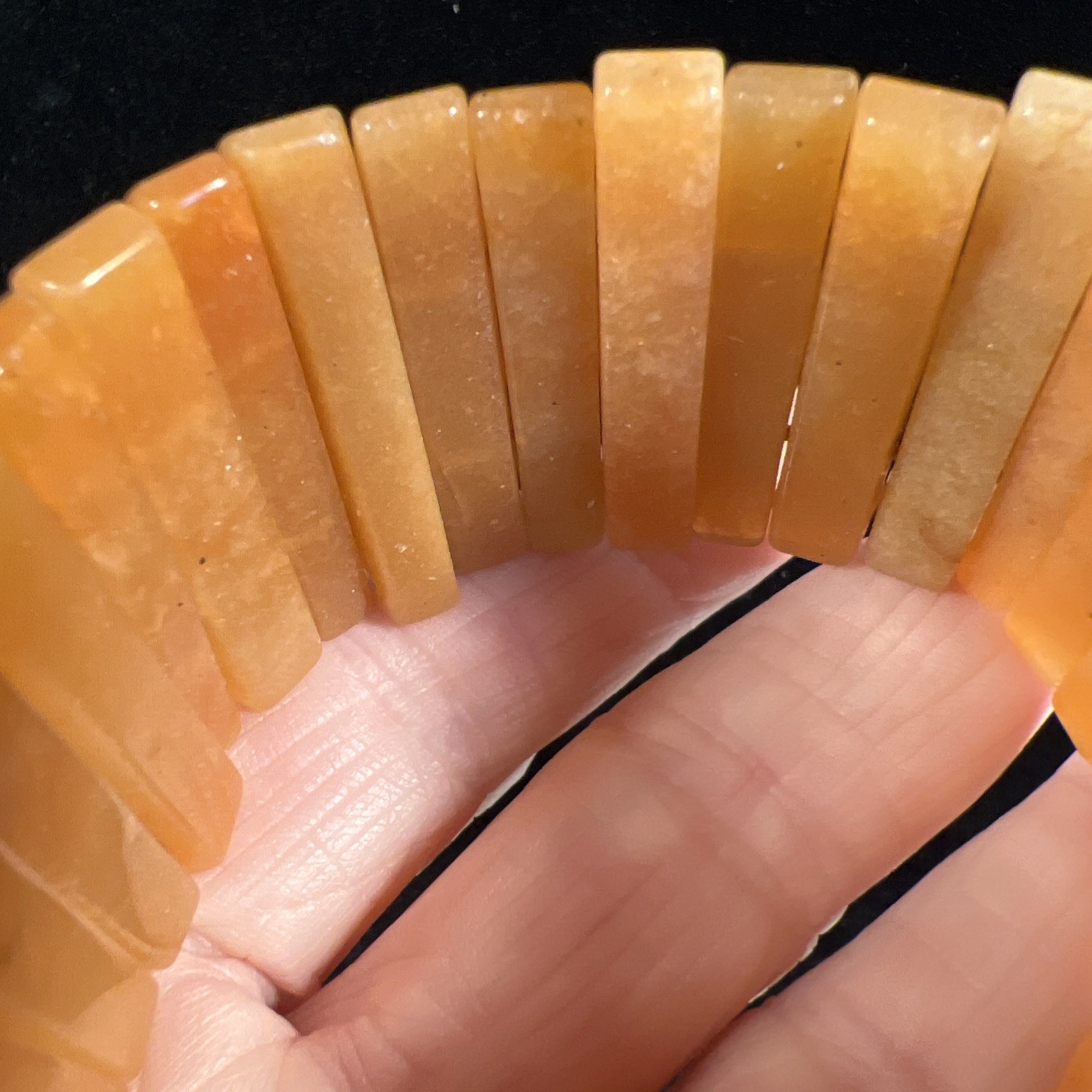 VTG Carnelian AGATE Gemstone Art Deco Chunky Beaded Stretch Bracelet Zig Zag