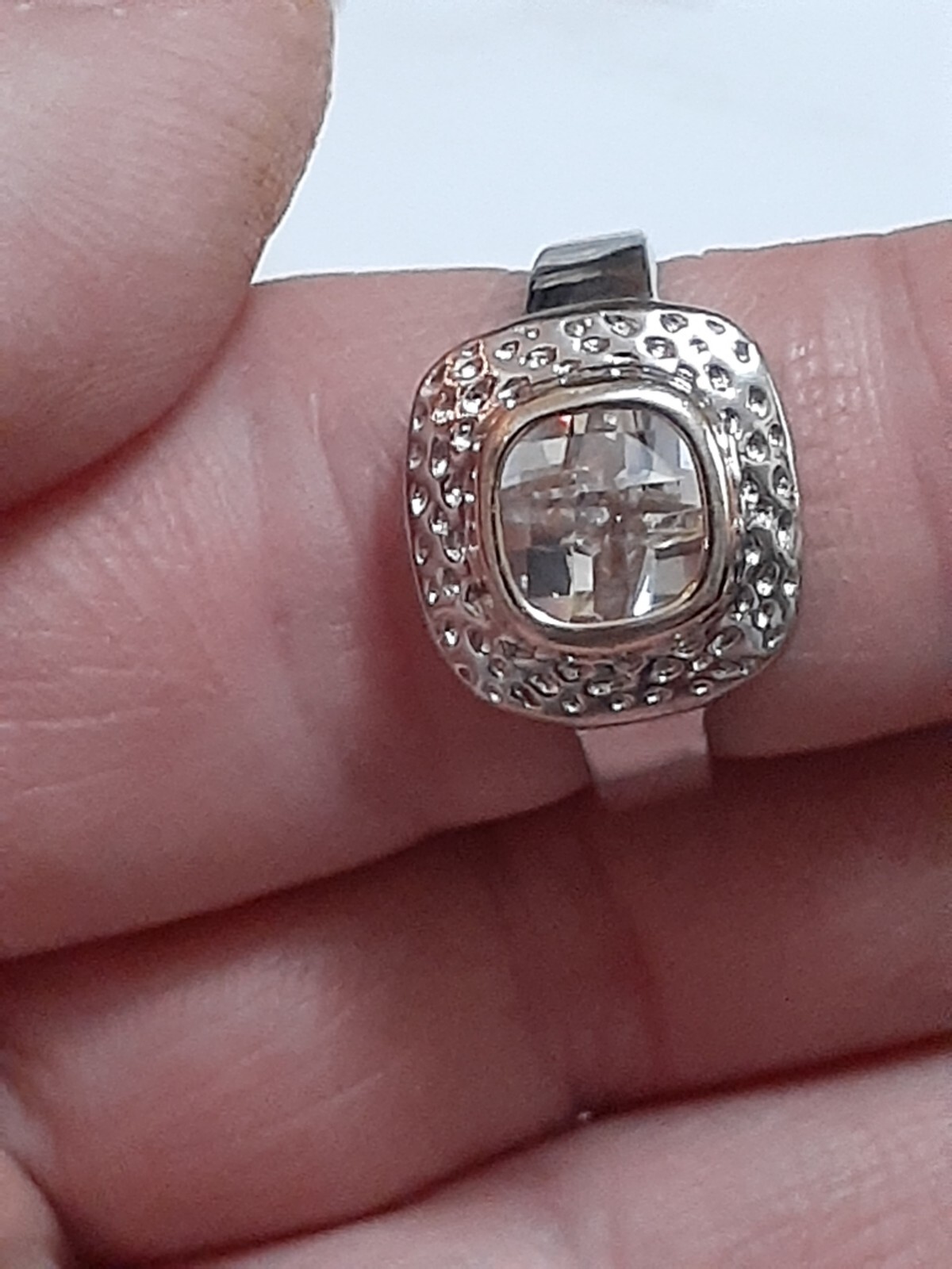 18K GE cocktail ring channel set cushion cut clear CZ stone size 8.5