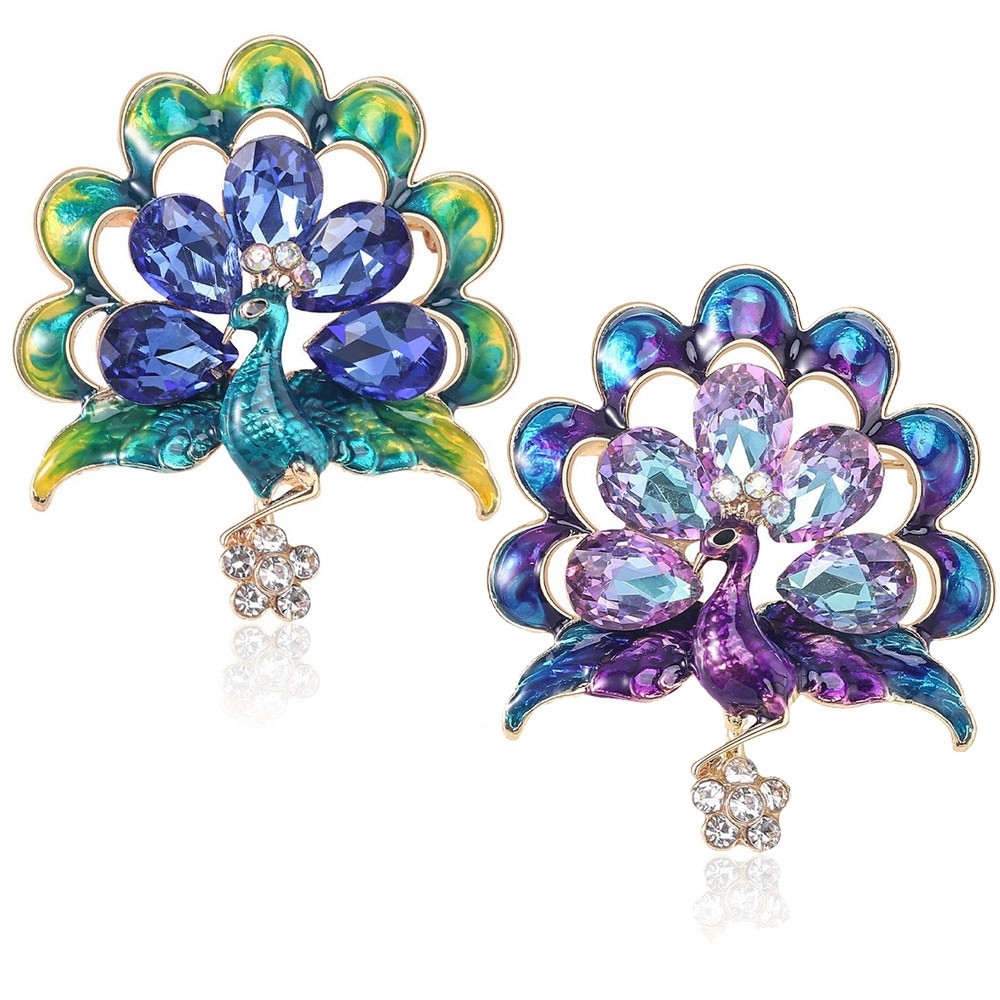 Vintage Peacock Bird Rhinestone Crystal Cyan Brooch Pin Pendant Gift Small