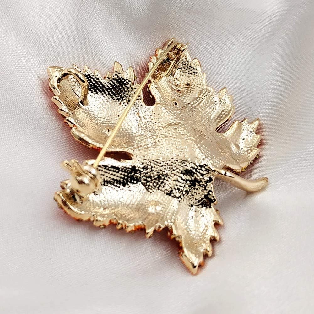 Vintage Stylish Full Micro Pave Yellow Orange Red Crystal Big Maple Leaf Brooch