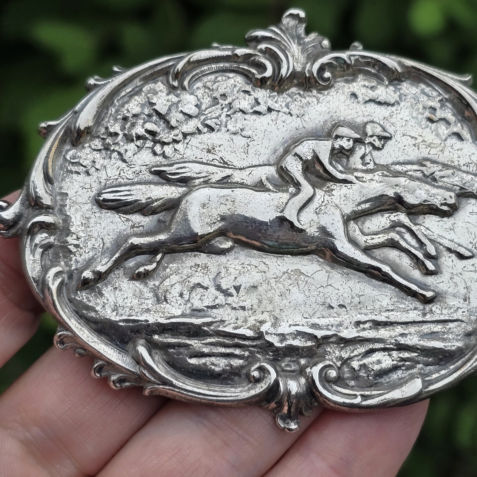 Large Statement Piece Vintage Silver Brooch Horse Derby Race Equestrian Kentucky