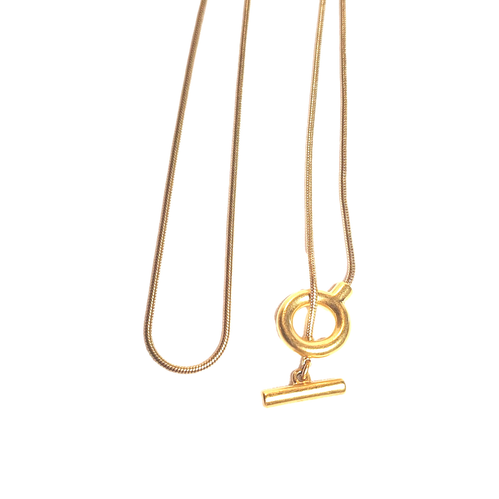 Matte Gold-Tone Snake Serpentine Chain Necklace Toggle Pendant Closure 27″ EUC