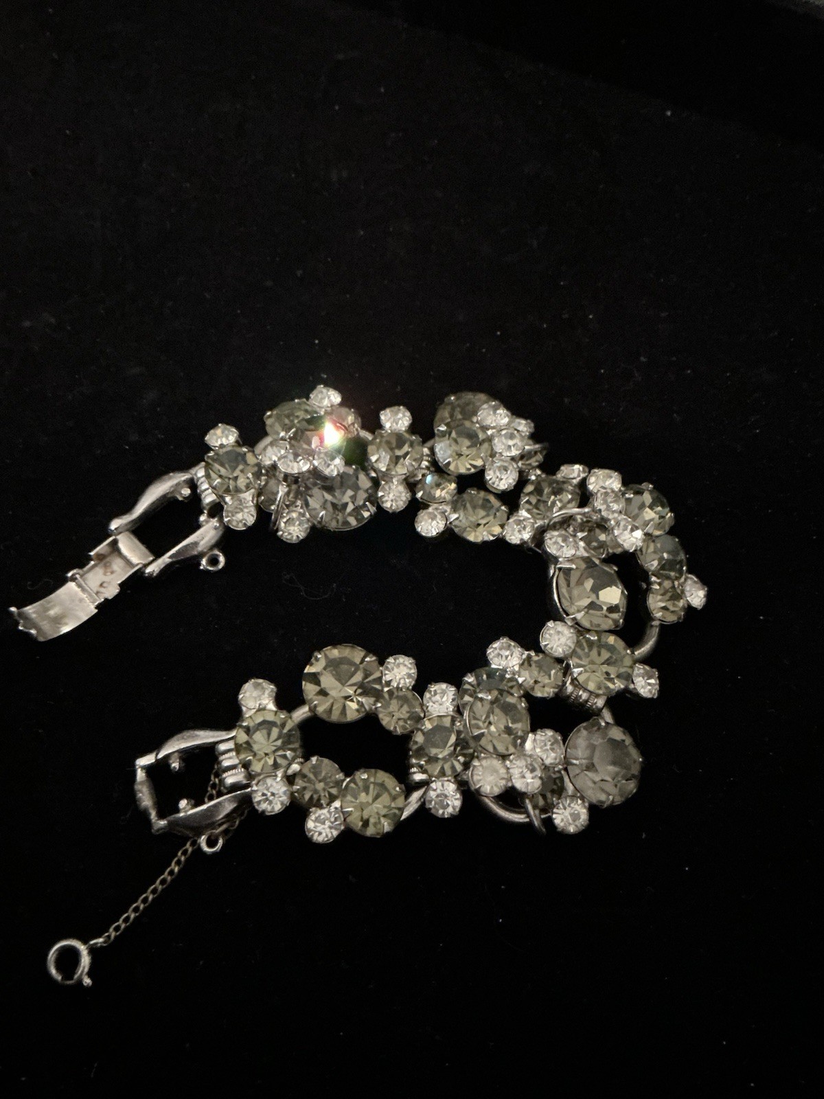 Vintage D&E Juliana Smokey Gray And Clear Chunky Rhinestone 5-link Bracelet