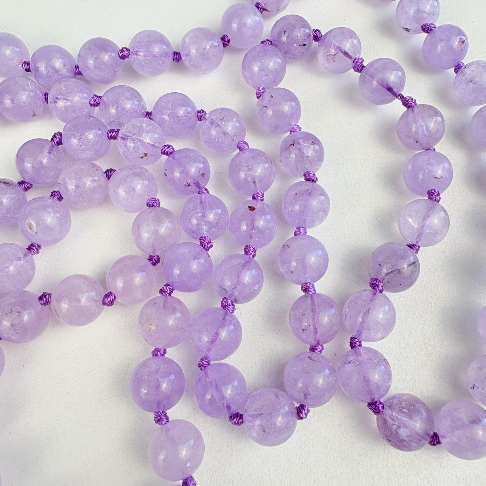 Vintage Pale Lavender Amethyst Bead Individually Knotted Strand 36” Necklace 75g