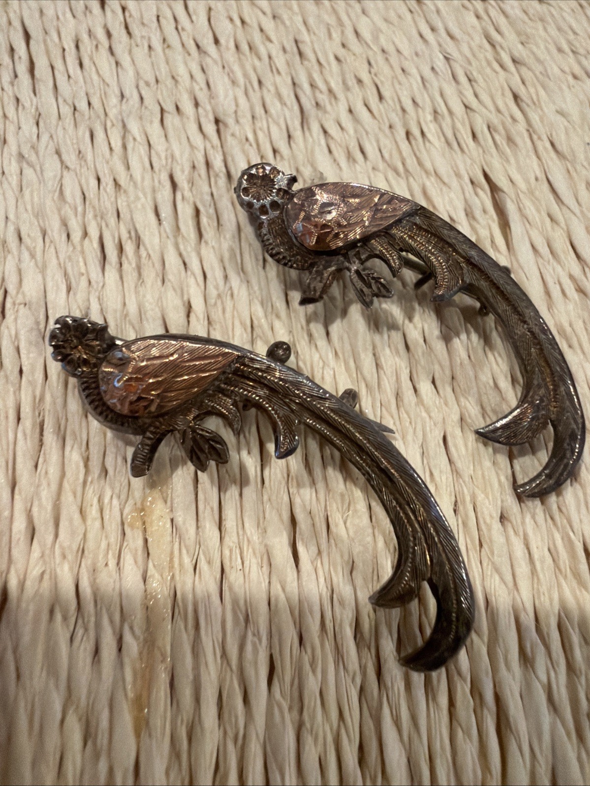 Set/2 Guatemala 900 Fine Silver Two Tone Quetzal Bird Of Paradise Brooches