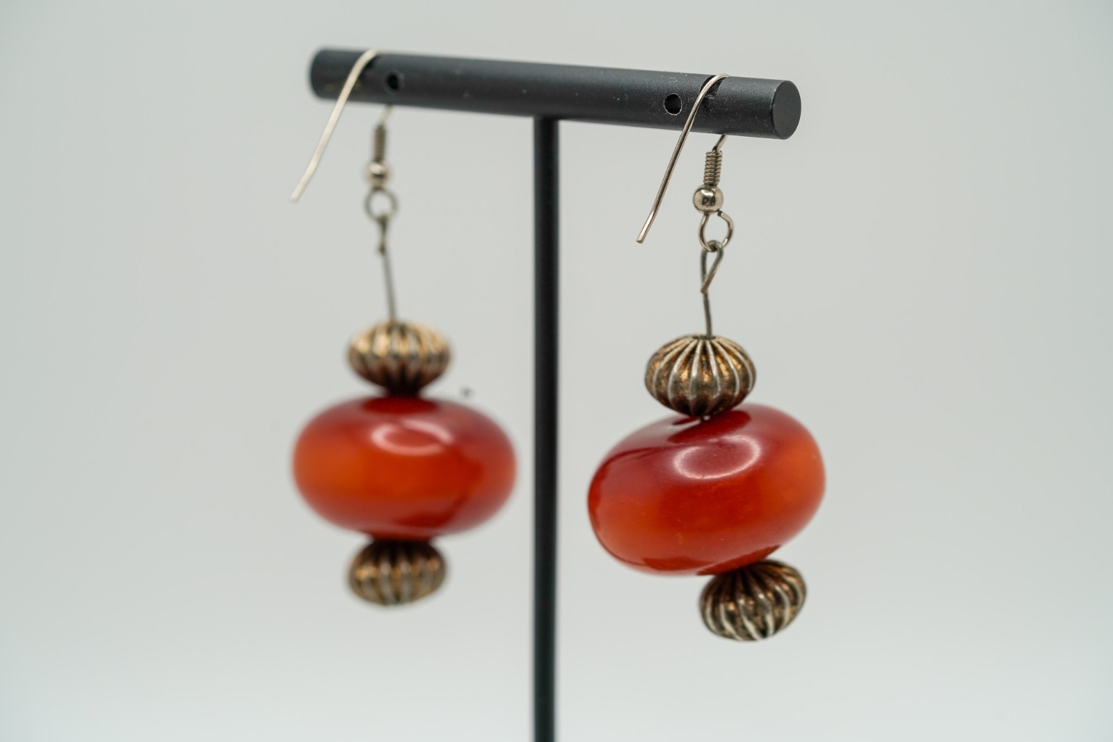 Vintage Silver Faux Amber Dangle Earrings 5.7cm EB1