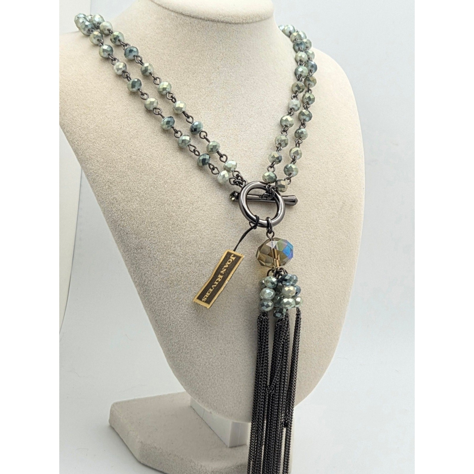 Vintage Joan Rivers Tassel Necklace – Iridescent Beaded Statement