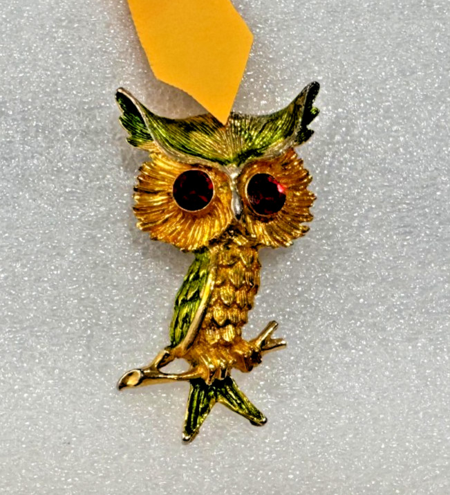 Lot of 4 Vtg Owl Bird Pins Brooches Rhinestones Mixed Metals Articulated Jonette