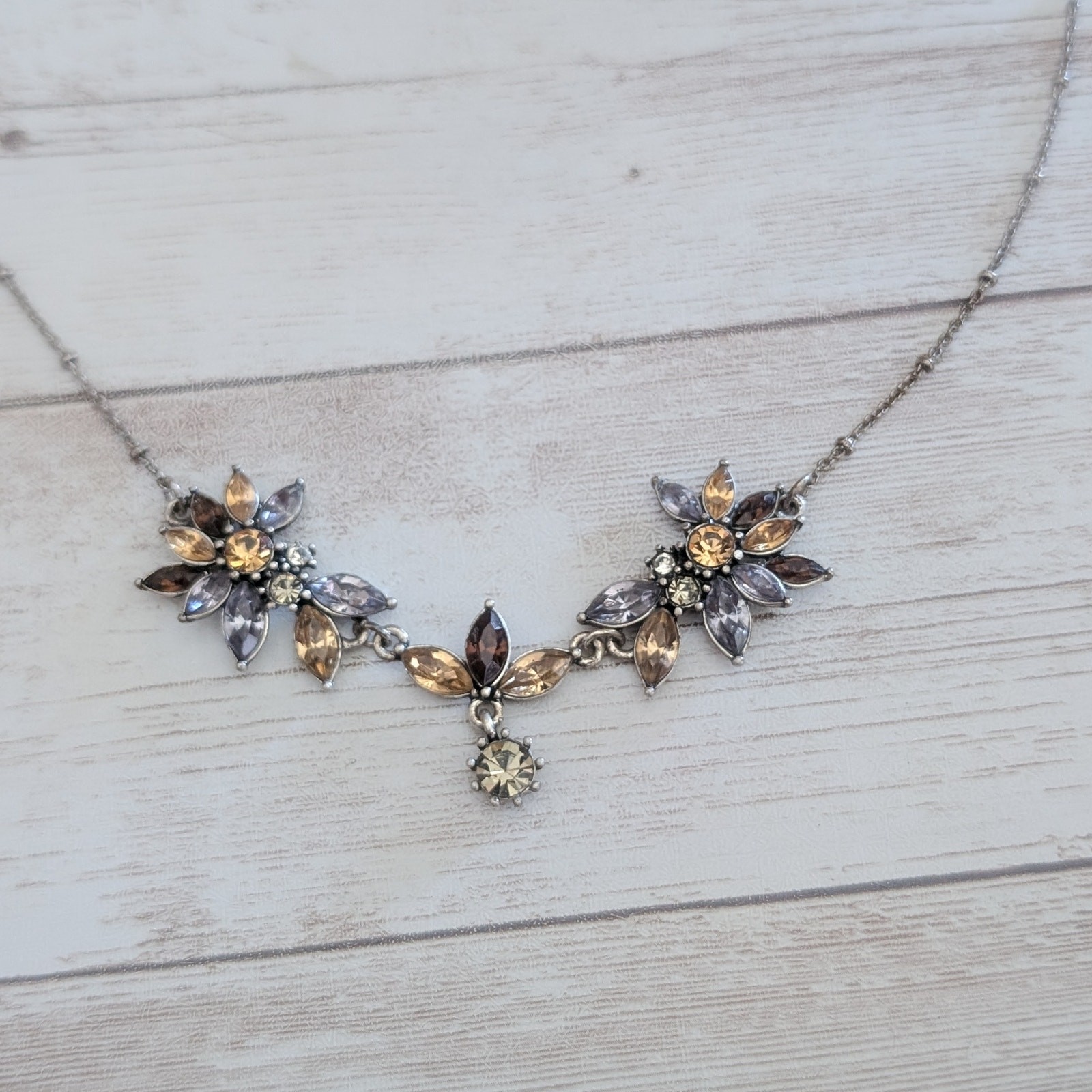 Vintage Necklace Marquis Cut Fall & Blue Tones