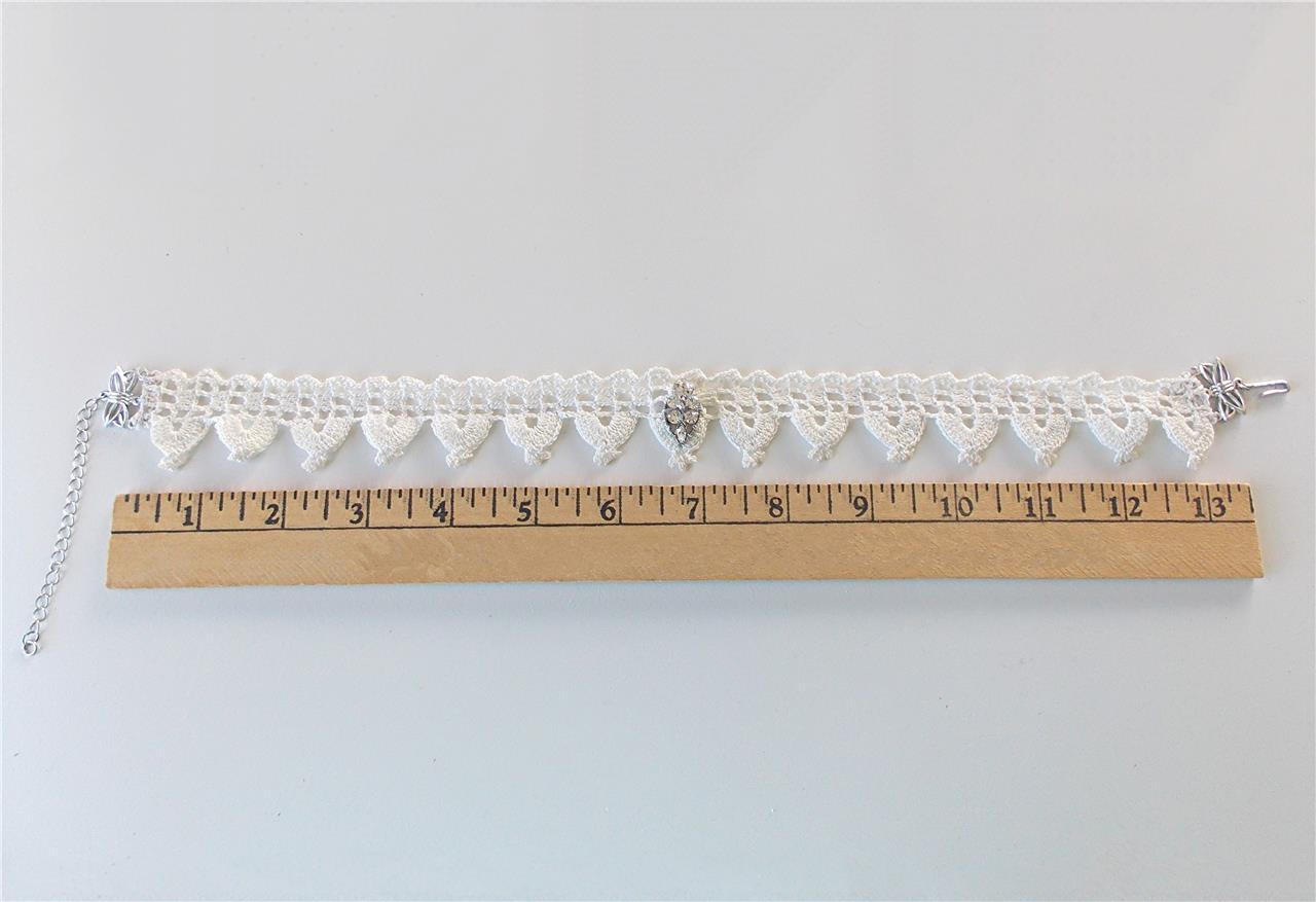 HAND-MADE ANTIQUE CROCHETED OFF WHITE LACE 13″-16″ ADJUSTABLE CHOKER NECKLACE