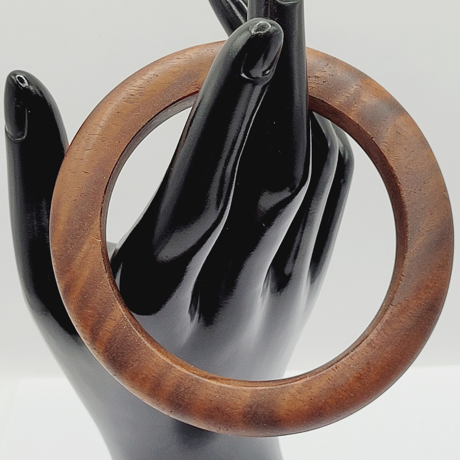 Brown Wood Bangle Dark Lines Matte Finish Retro Vintage 1980s Bracelet 8 Inch