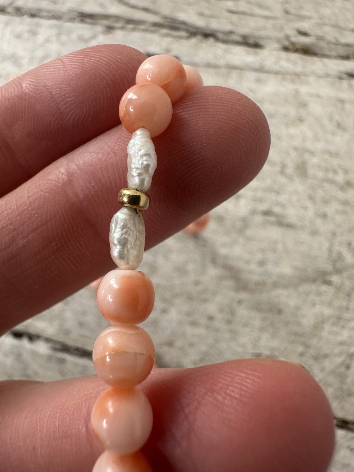 Vintage Genuine Angel Skin Coral Pearl And 14k Bead Necklace With Bracelet