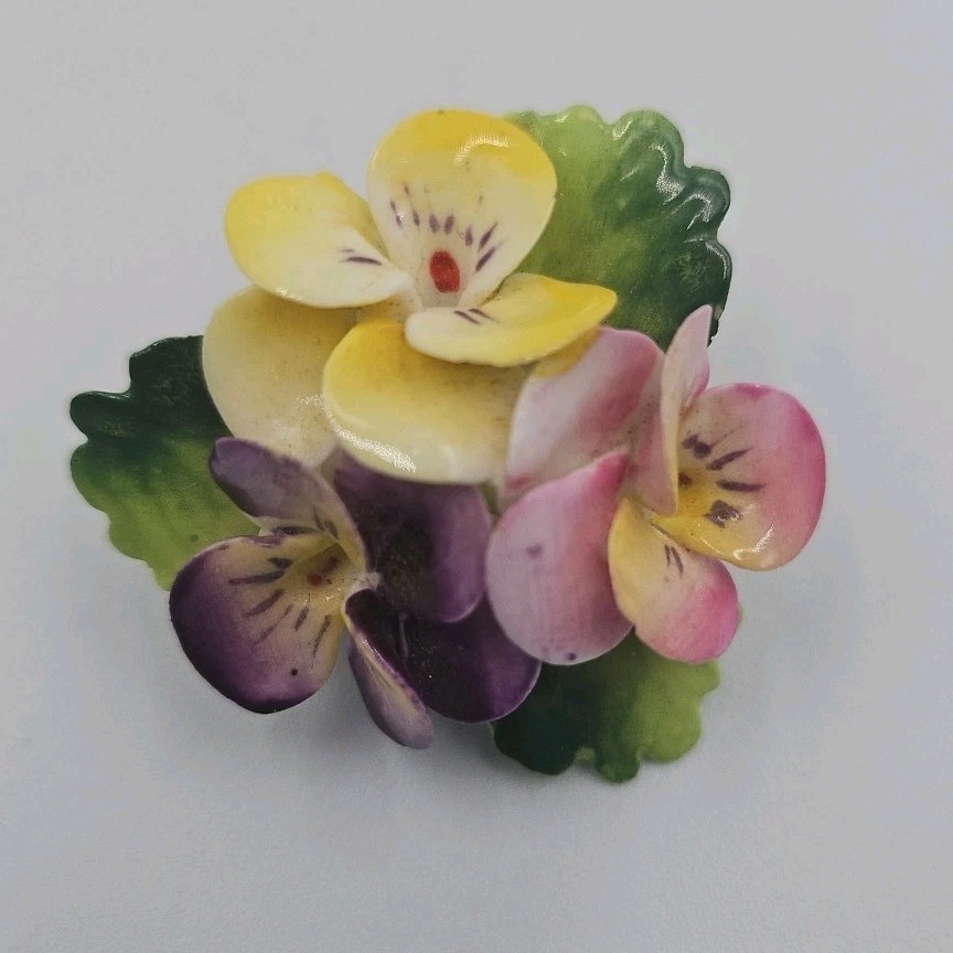 Cara China Staffordshire Pansy Purple, Pink & Yellow Brooch Pin Signed England