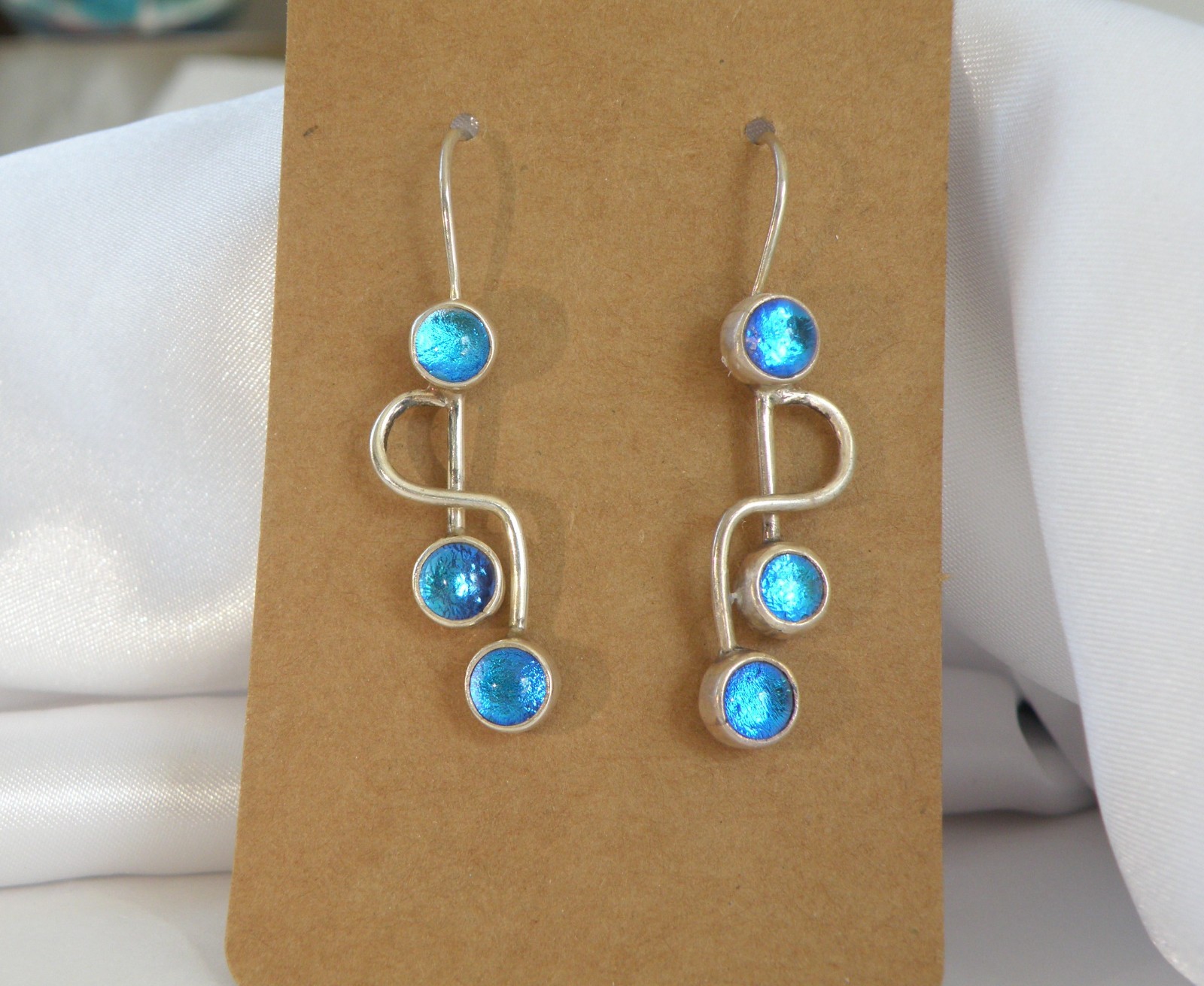 Artisan Sterling Silver 925 Blue Mirano Glass Dangle Earrings