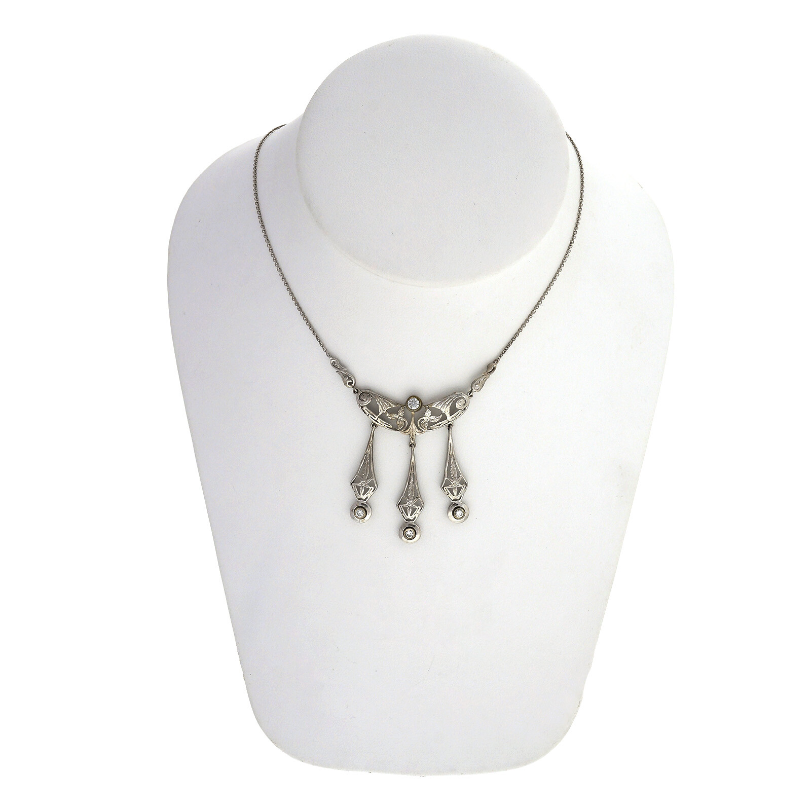 Estate 1940 Lavaliere Diamond 0.35ct Diamond Dangle Pendant 14k White Gold
