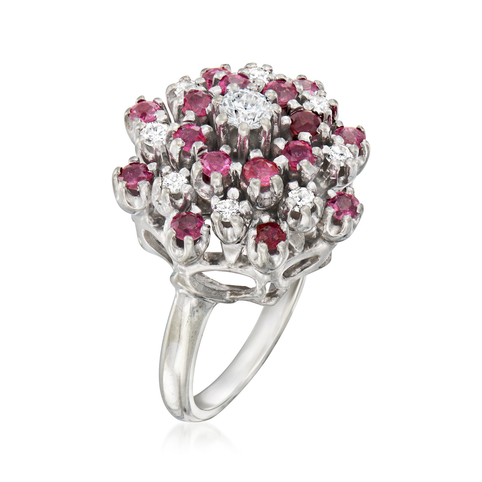 Vint rubies & Diamond Cluster Rng in 14k White Gold Size 7