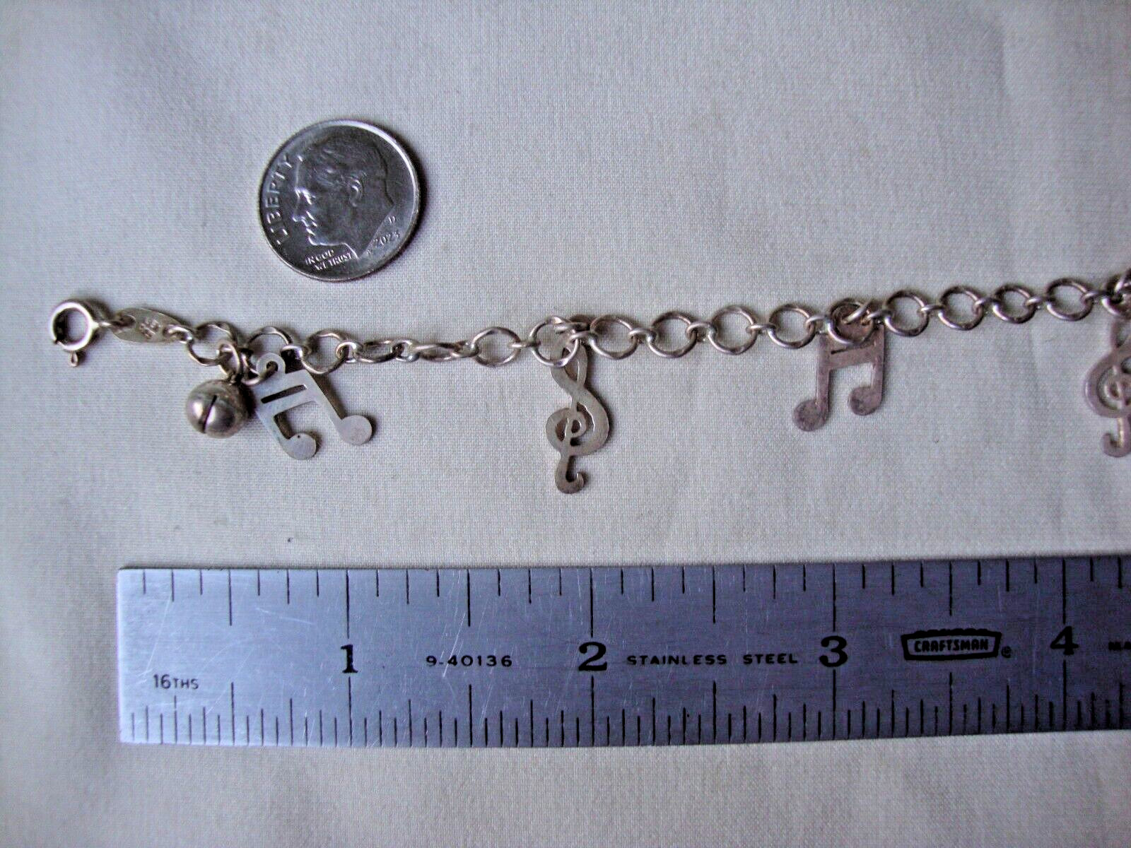 VINTAGE MUSIC CLEFT & 16TH NOTES 7″ STERLING SILVER STAMP 925 LEX CHARM BRACELET
