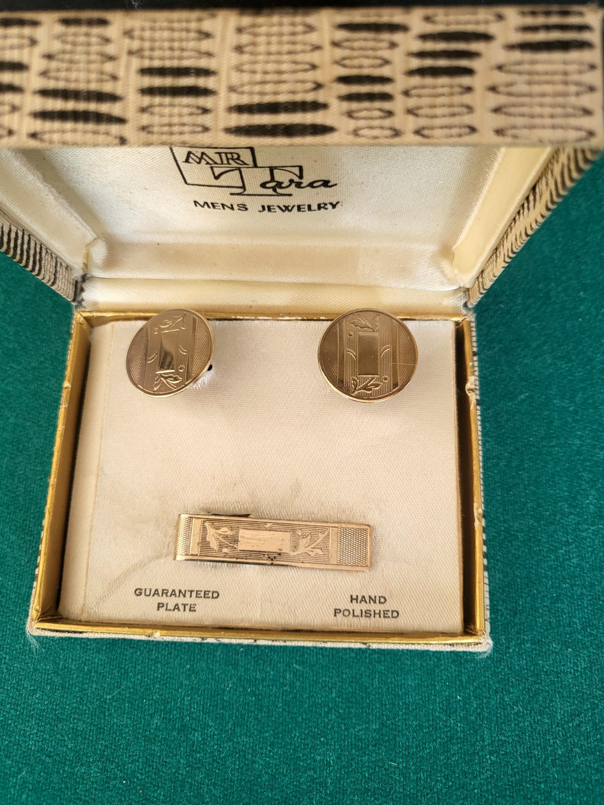 Vintage 1970s Mr Tara Silver Plate Hand Polished Cuff Links & Tie Clip Set w/Box