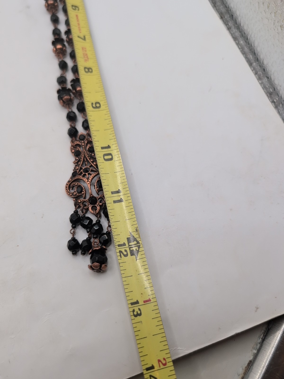 Victorian Revival Copper & Black Beaded Pendant Necklace 24″