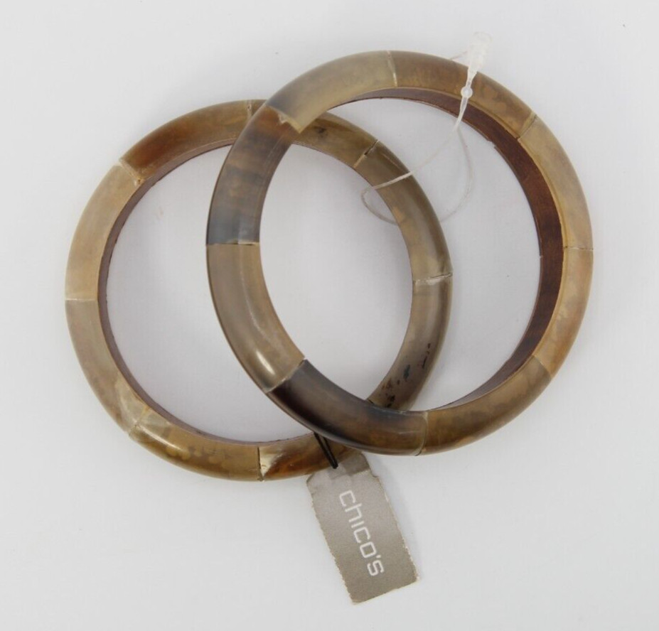 Chicos Bracelet Lucite/Acrylic and wood Bracelet-Set of Two, Earth Tone Colors