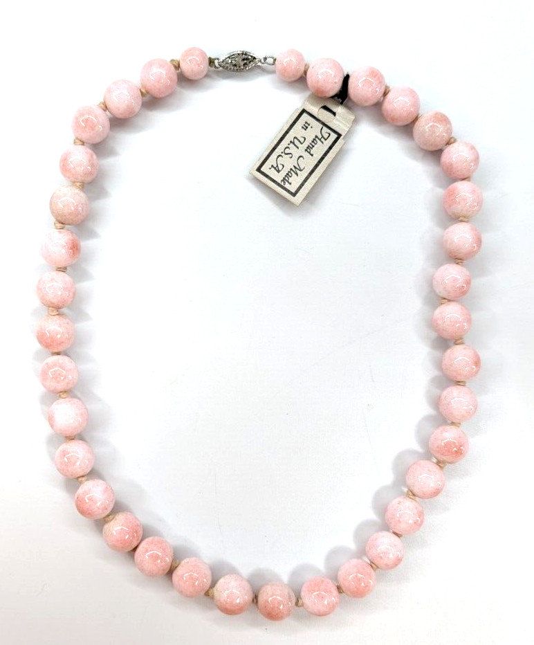 VTG Speckled Pink Handmade in USA Porcelain Stone Beaded 16″ Choker Necklace