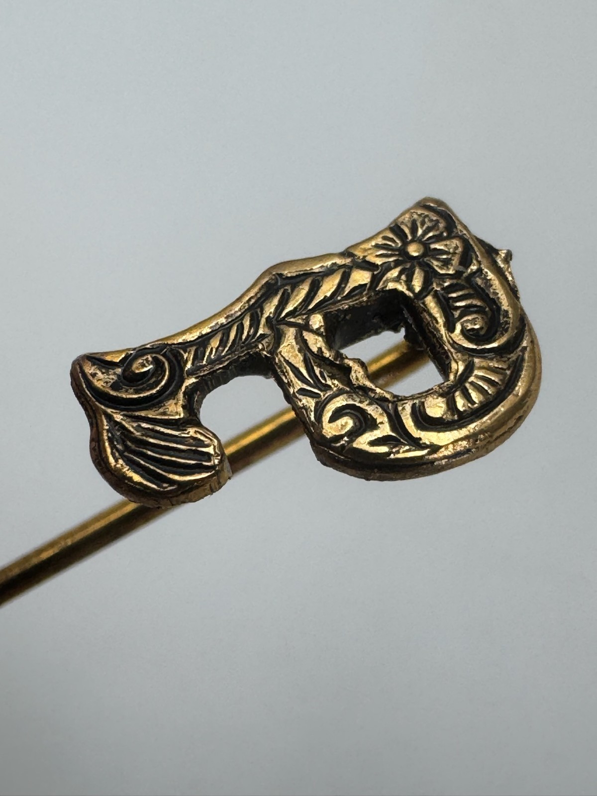 Victorian Letter P Stick Pin Art Nouveau Embossed Floral Initial Vintage