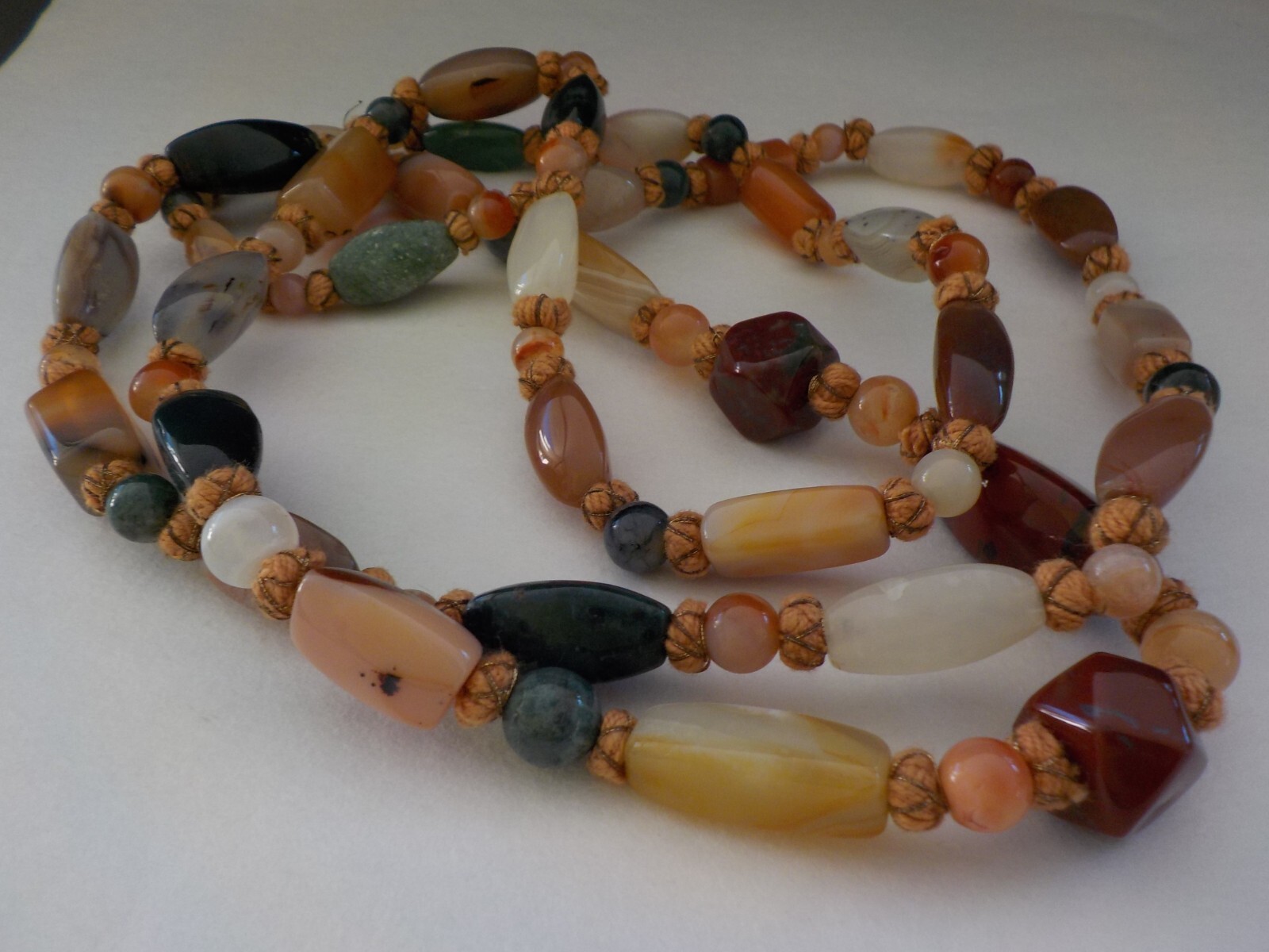 Vintage Strand Necklace Polished Mixed Stones Shapes Semi Precious Agate Quartz